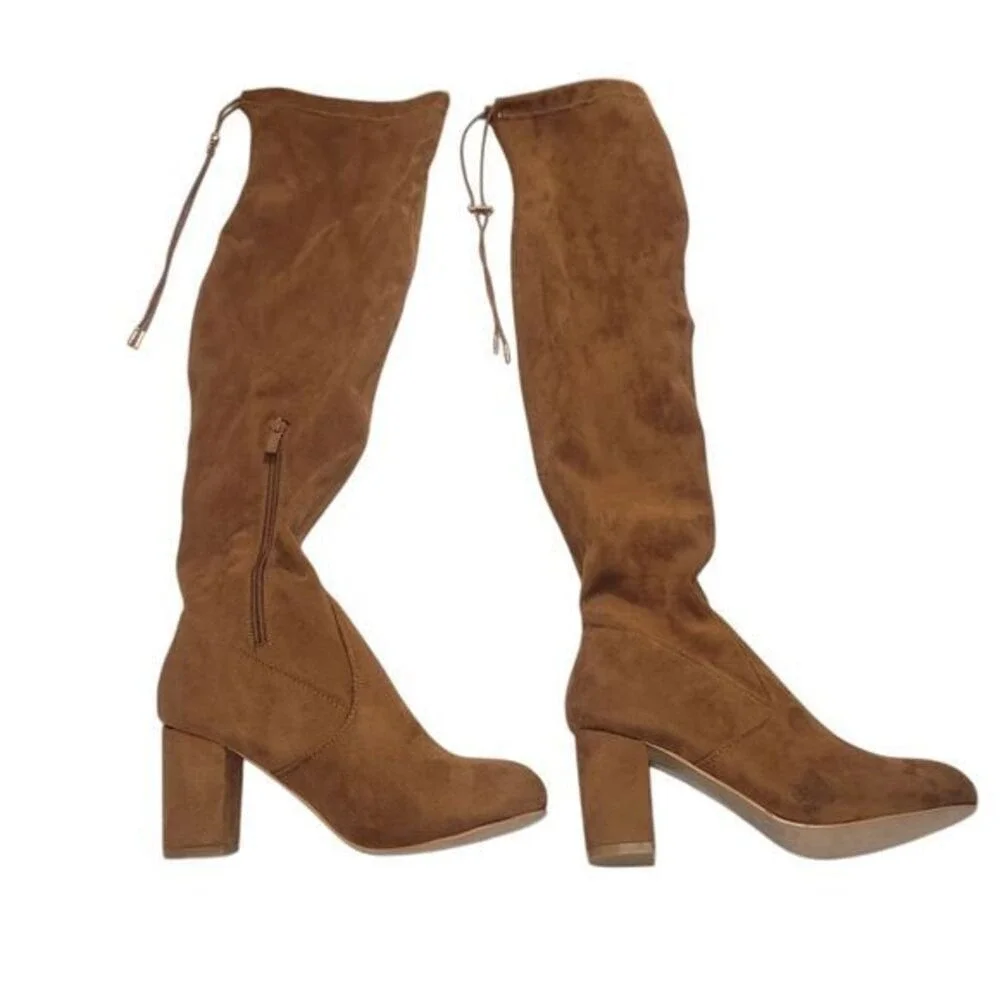 Nature Breeze Over The‎ Knee Boots Womens 8.5 Brown Faux Suede Block Heel Boho